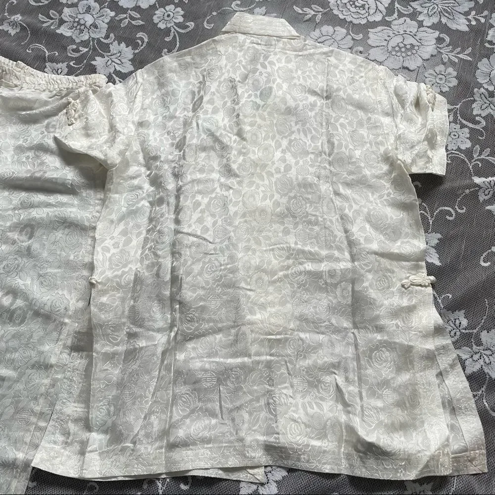 Asian 2 Piece Silky White Pyjama Set - Picture 4 of 16